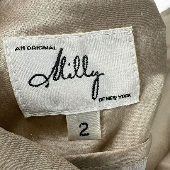 Milly Silk Beaded Halter Dress Knee Length Beige Formal Size 2 Party Cocktail - Picture 14 of 15